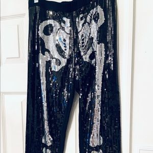 Woman’s black sliver sequin skeleton pants